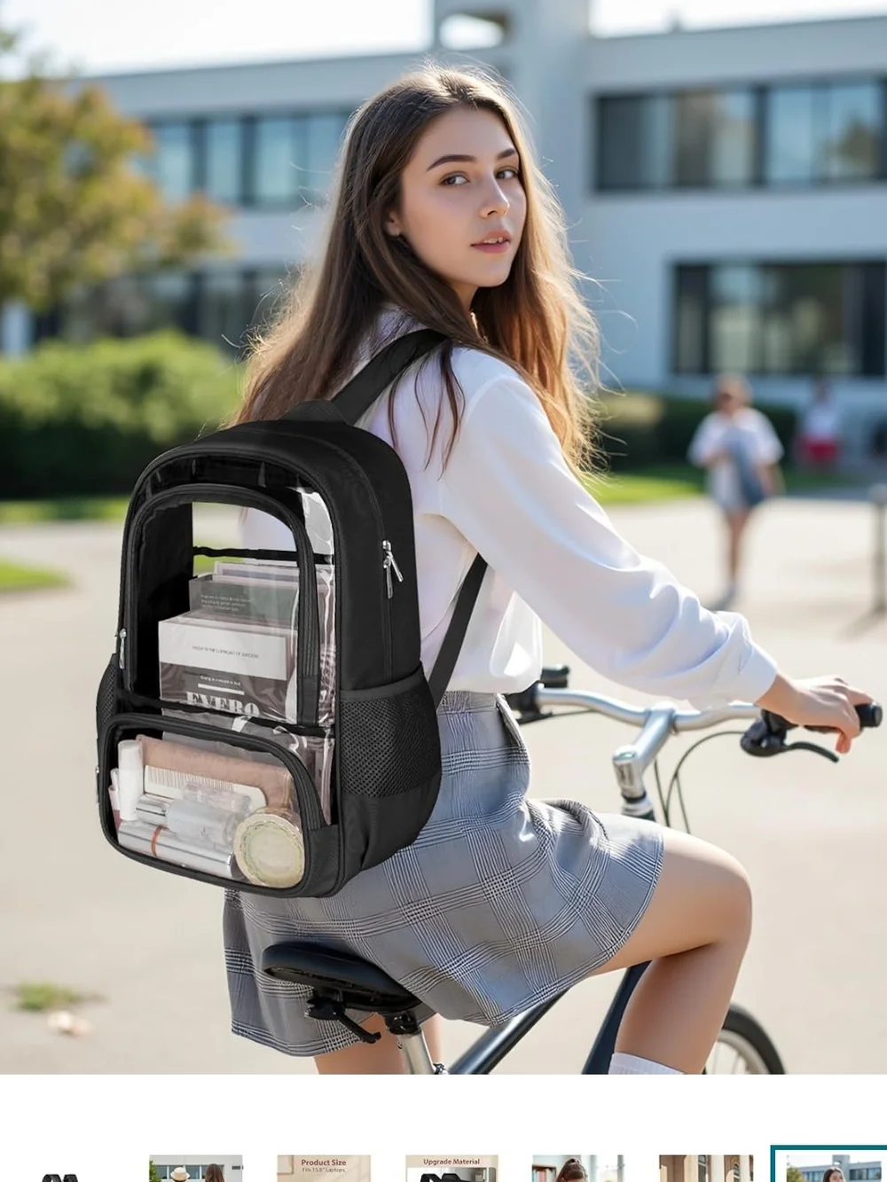 Clear Front Black Men's Backpack - Transparent Pocket
